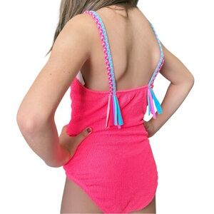 Beach Lingo One Piece Swimsuit Girls Pink Size 10 Tassel Strap